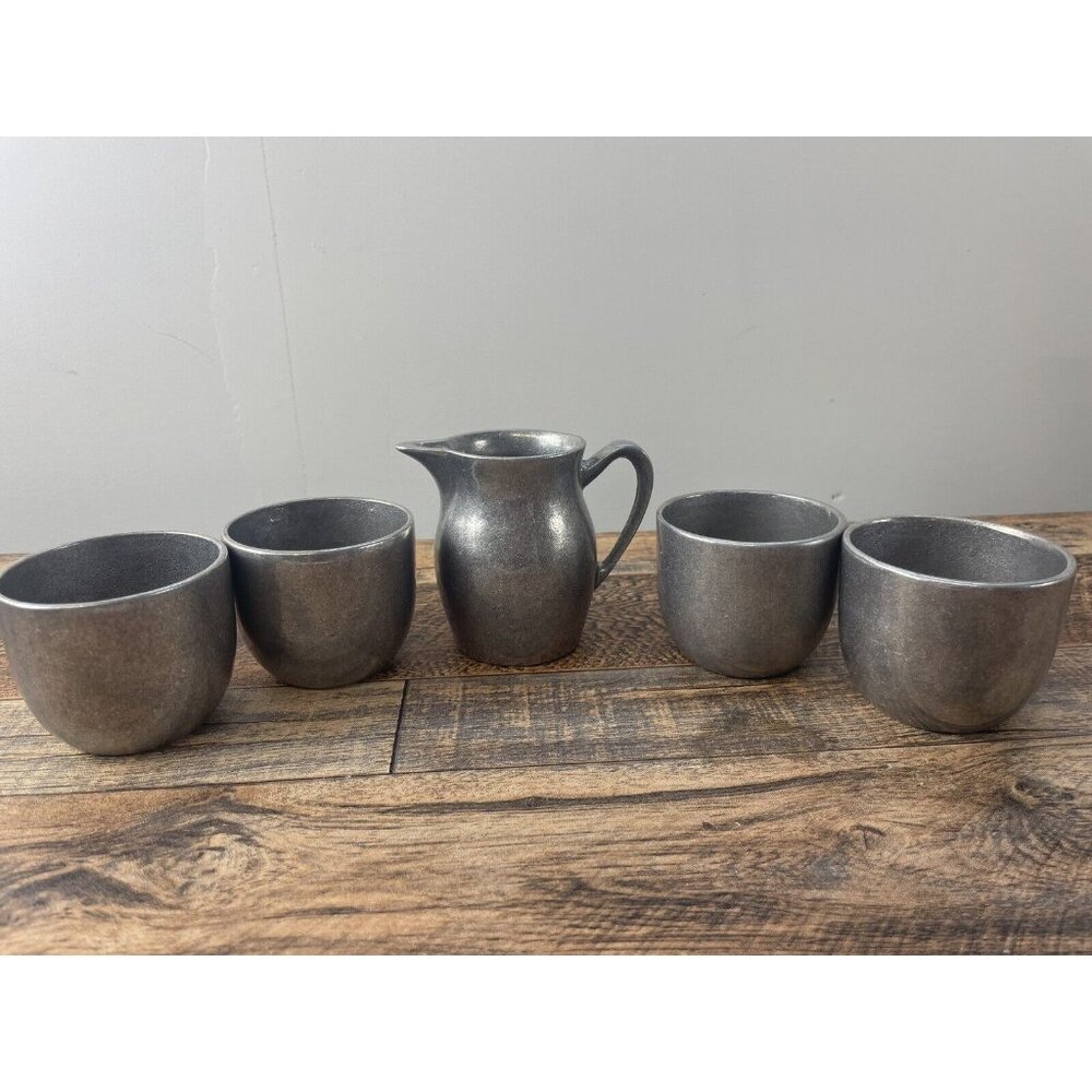 Vintage Carson Freeport PA Pennsylvania Pewter Creamer & 4 Pewter Cups Lot - Picture 2 of 14